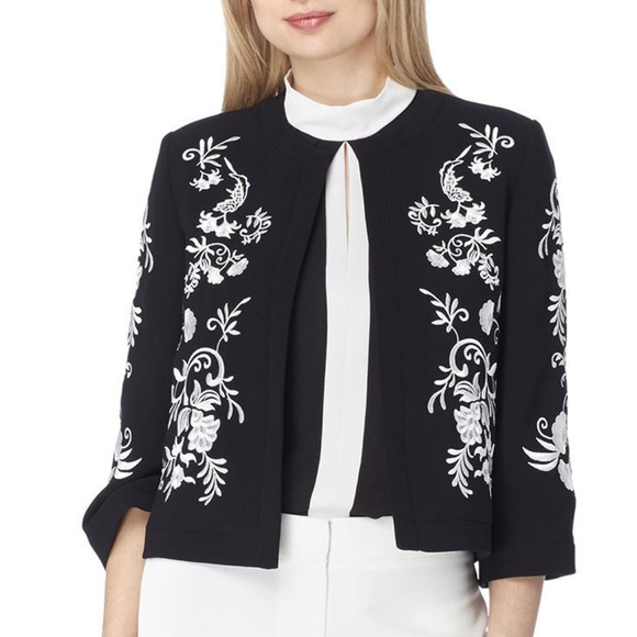 Tahari Jackets & Blazers - Tahari Embroidered Floral Print Crepe Jacket Black